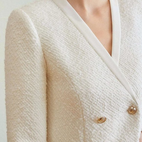 BEIGE PREMIUM WOOL-MIX TWEED FITTED DRESS - Picture 3 of 5